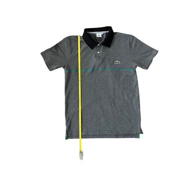 Vintage Lacoste Short Sleeve Polo Shirt Mens L Grey Green Stripe Croc 90s Sport - Picture 6 of 10